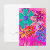 Roze abstracte bloemen bedankkaart (Voorkant / Achterkant)