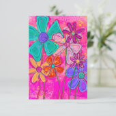 Roze abstracte bloemen bedankkaart (Staand voorkant)