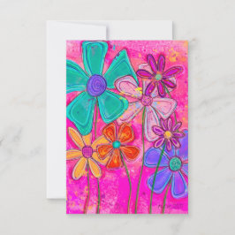 Roze abstracte bloemen bedankkaart