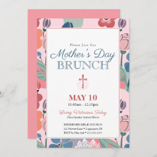 Roze Abstracte Bloemenkerk Moederdag Brunch Kaart