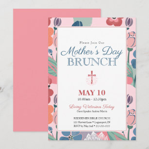 Roze Abstracte Bloemenkleed Kerk Moederdag Brunch Kaart