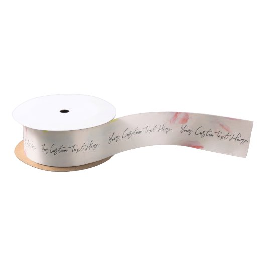 Roze Abstracte Bloemenkunst Custom Text Packaging Satijnen Lint (Spoel)