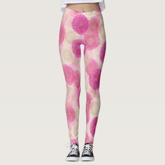 Roze Abstracte Bloemslace Cirkelpatroon Leggings (Voorkant)