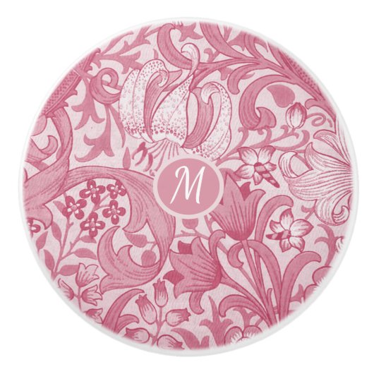 Roze Abstracte Floral Cabinet of Drawer Monogram Keramische Knop (Voorkant)