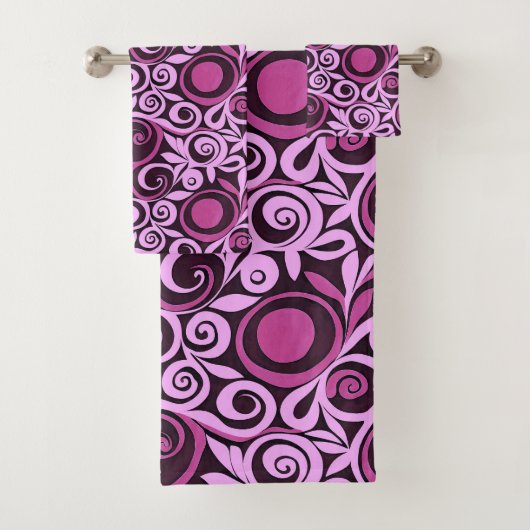 Roze Abstracte Flowers Bath Towel Set Bad Handdoek (Insitu)