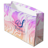 Roze Abstracte giermonogrammen met witte golven Groot Cadeauzakje (Achterkant Gekanteld)