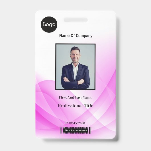Roze Abstracte Golf Zakelijke Pasfoto ID Badge (Voorzijde)
