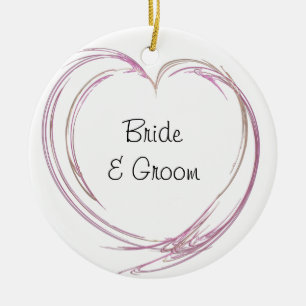 Roze Abstracte hartbruiloft Keramisch Ornament