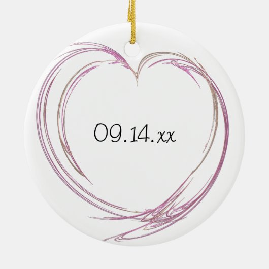 Roze Abstracte hartbruiloft Keramisch Ornament (Achterkant)