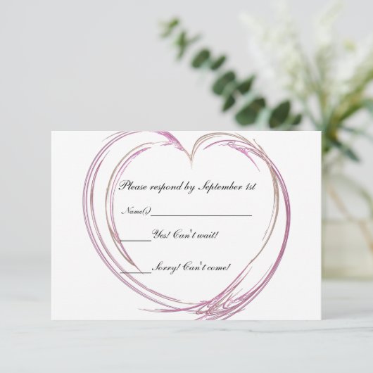 Roze Abstracte hartbruiloft RSVP-reactievermogen K Informatiekaartje (Staand voorkant)