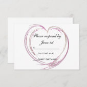 Roze Abstracte hartbruiloft RSVP-reactievermogen K RSVP Kaartje (Voorkant / Achterkant)