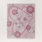 Roze Abstracte Harten & Bloemen Liefde Fractale Ku Legpuzzel (Verticaal)