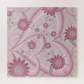 Roze Abstracte Harten & Bloemen Liefde Fractale Ku Legpuzzel (Horizontaal)