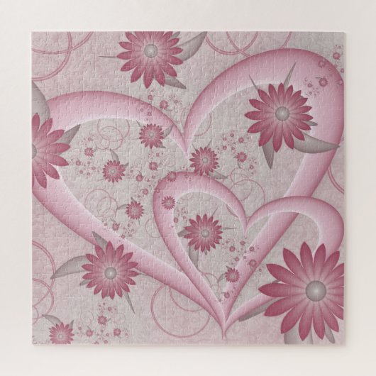 Roze Abstracte Harten & Bloemen Liefde Fractale Ku Legpuzzel (Verticaal)