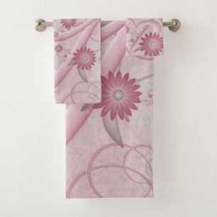 Roze abstracte harten en bloemen liefde fractale k bad handdoek