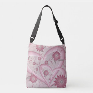 Roze abstracte harten en bloemen liefde fractale k crossbody tas