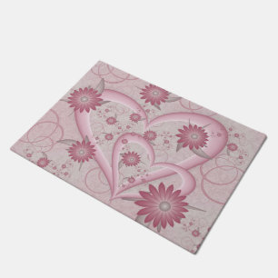 Roze abstracte harten en bloemen liefde fractale k deurmat