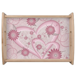 Roze abstracte harten en bloemen liefde fractale k dienblad