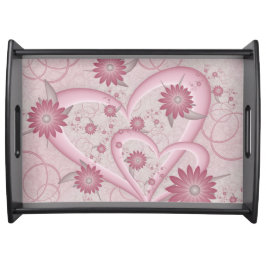 Roze abstracte harten en bloemen liefde fractale k dienblad