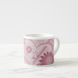 Roze abstracte harten en bloemen liefde fractale k espresso kop