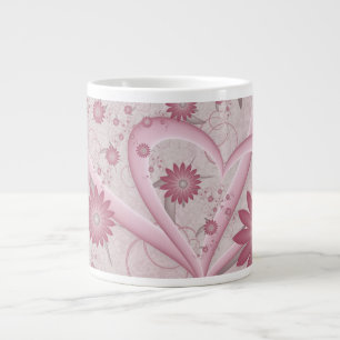Roze abstracte harten en bloemen liefde fractale k grote koffiekop