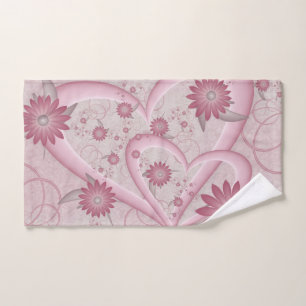 Roze abstracte harten en bloemen liefde fractale k handdoek