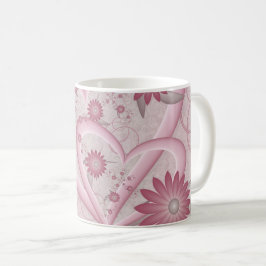 Roze abstracte harten en bloemen liefde fractale k koffiemok