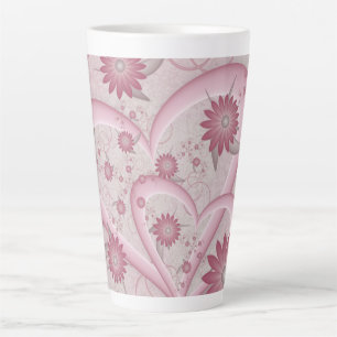 Roze abstracte harten en bloemen liefde fractale k latte mok