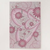Roze abstracte harten en bloemen liefde fractale k legpuzzel (Verticaal)