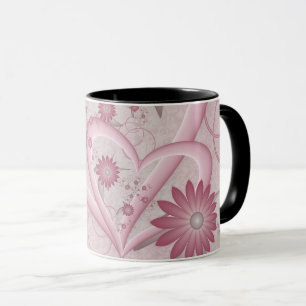 Roze abstracte harten en bloemen liefde fractale k mok