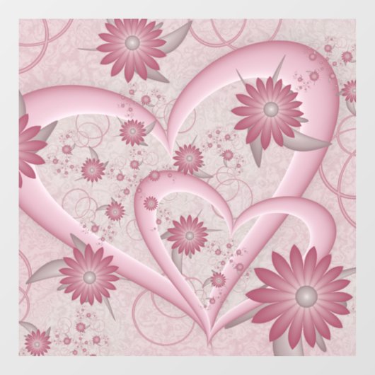 Roze abstracte harten en bloemen liefde fractale k raamsticker (Vel)