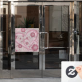 Roze abstracte harten en bloemen liefde fractale k raamsticker (Kantoordeur)