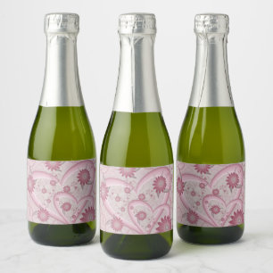 Roze abstracte harten en bloemen liefde fractale k sparkling wijnetiket