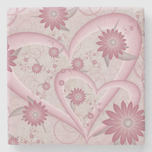 Roze abstracte harten en bloemen liefde fractale k stenen onderzetter