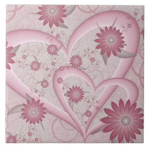 Roze abstracte harten en bloemen liefde fractale k tegeltje