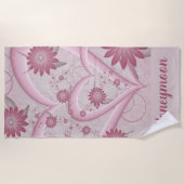 Roze Abstracte harten en bloemen liefdesfractal Cu Strandlaken (Voorkant)