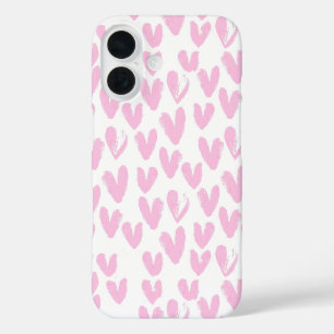 Roze Abstracte harten op wit iPhone 16 Hoesje