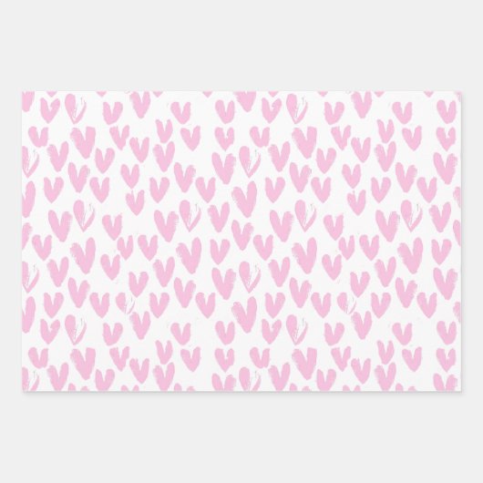 Roze Abstracte harten op wit Inpakpapier Vel (Voorkant 3)