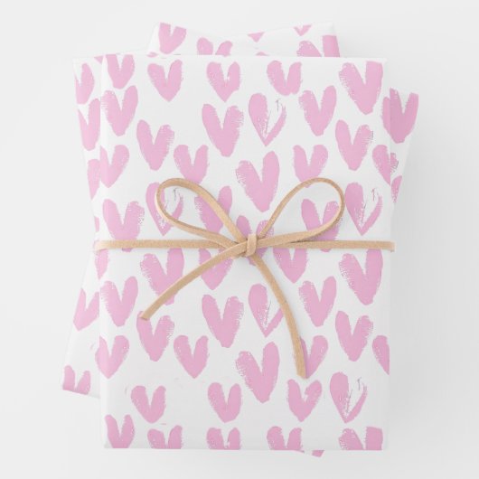 Roze Abstracte harten op wit Inpakpapier Vel (In situ)