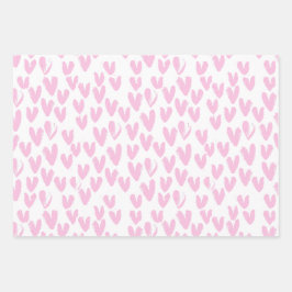 Roze Abstracte harten op wit Inpakpapier Vel