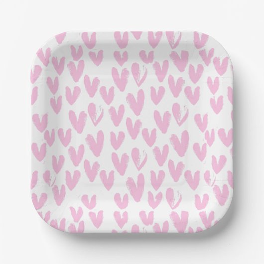 Roze Abstracte harten op wit Papieren Bordje (Voorkant)