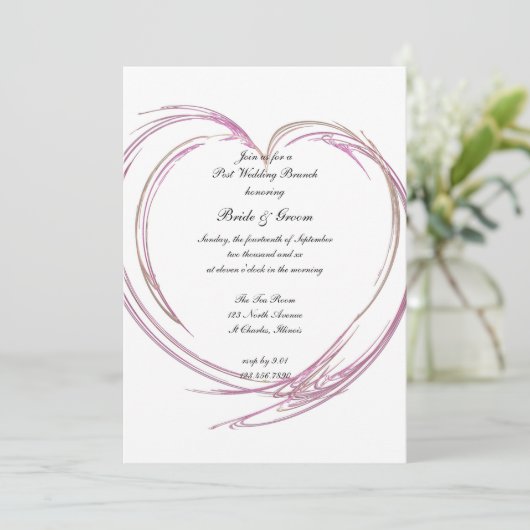 Roze Abstracte hartpost Wedding Brunch Kaart (Staand voorkant)