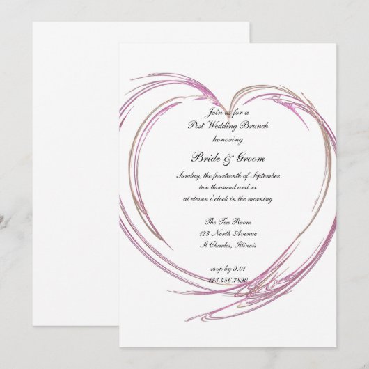 Roze Abstracte hartpost Wedding Brunch Kaart (Voorkant / Achterkant)