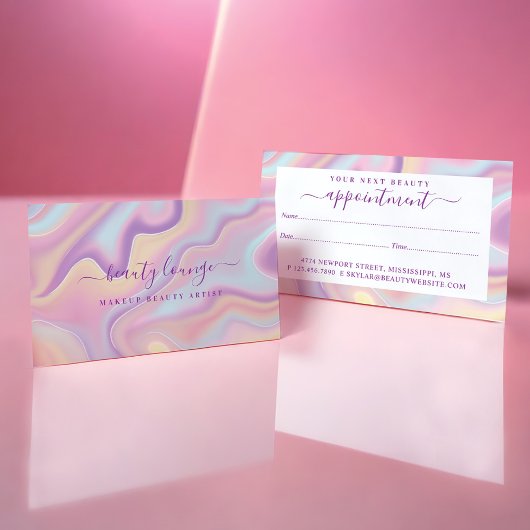 Roze Abstracte Iridescent Holographic Beautist Afsprakenkaartje