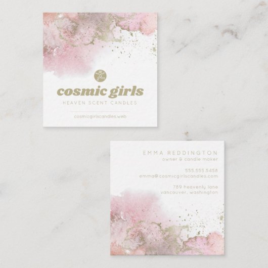 Roze Abstracte kunst met gouden accenten Vierkante Visitekaartje (Voorkant / Achterkant)