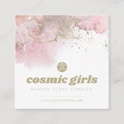 Roze Abstracte kunst met gouden accenten Vierkante Visitekaartje (Voorkant)