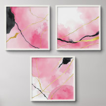 Roze Abstracte Kunst Set Afneembare en Plakbare Fo