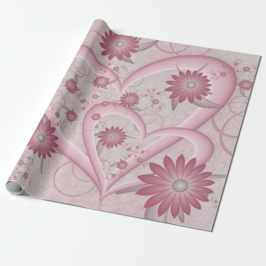 Roze Abstracte kunsten en bloemen houden van fract Cadeaupapier (Uitgerold)