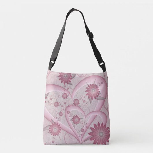 Roze Abstracte kunsten en bloemen houden van fract Crossbody Tas (Achterkant)