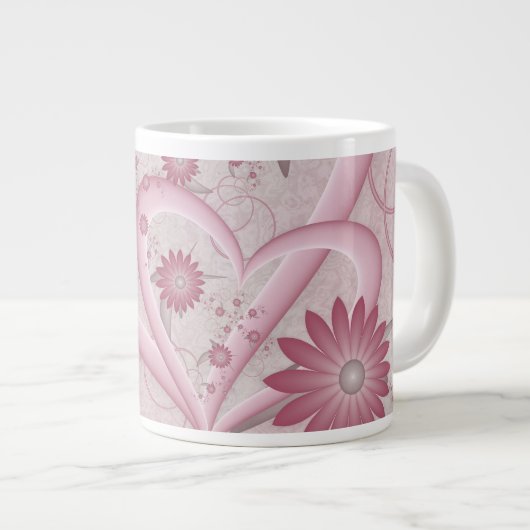 Roze Abstracte kunsten en bloemen houden van fract Grote Koffiekop (Voorkant rechts)